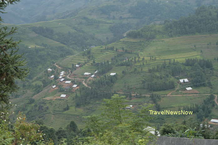 A trekking path in the wild mountains of the Bac Ha Plateau in Lao Cai Vietnam