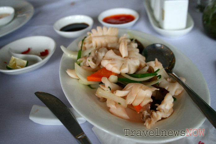 Fried squid for dinner on board