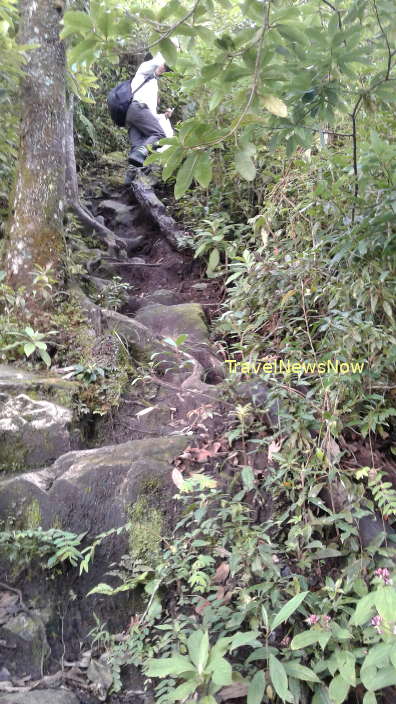 The steep rocky and slippery path from Nui Muoi to Mount Ky Quan San