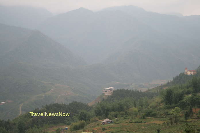 Mountain view on the trekking path to the Cat Cat Village and Waterfall