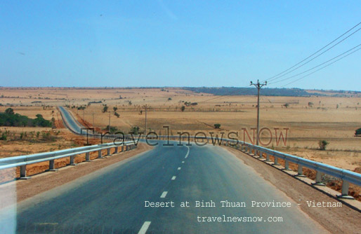 The road through the desert at Hoa Thang, Bac Binh, Binh Thuan, Vietnam